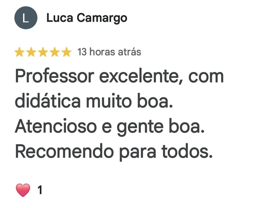 Avaliação de Luca Camargo no Google