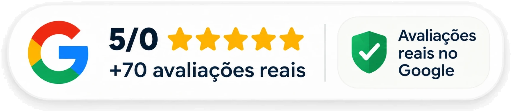 Google: nota 5 de 5, mais de 70 avaliações reais no Google