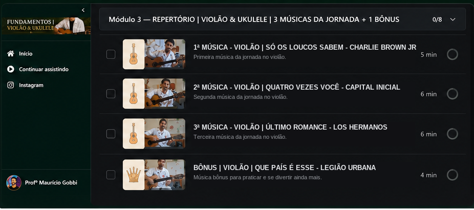 Módulo 3 de repertório com as músicas da jornada e a música bônus