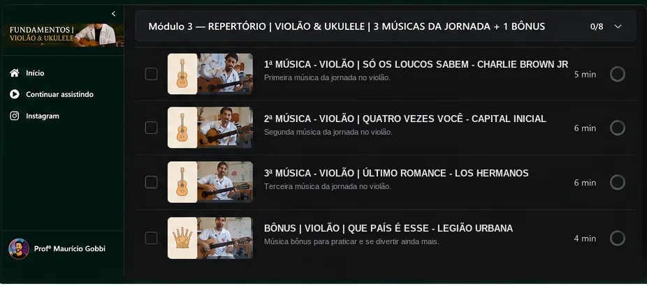 Repertório real das primeiras músicas
